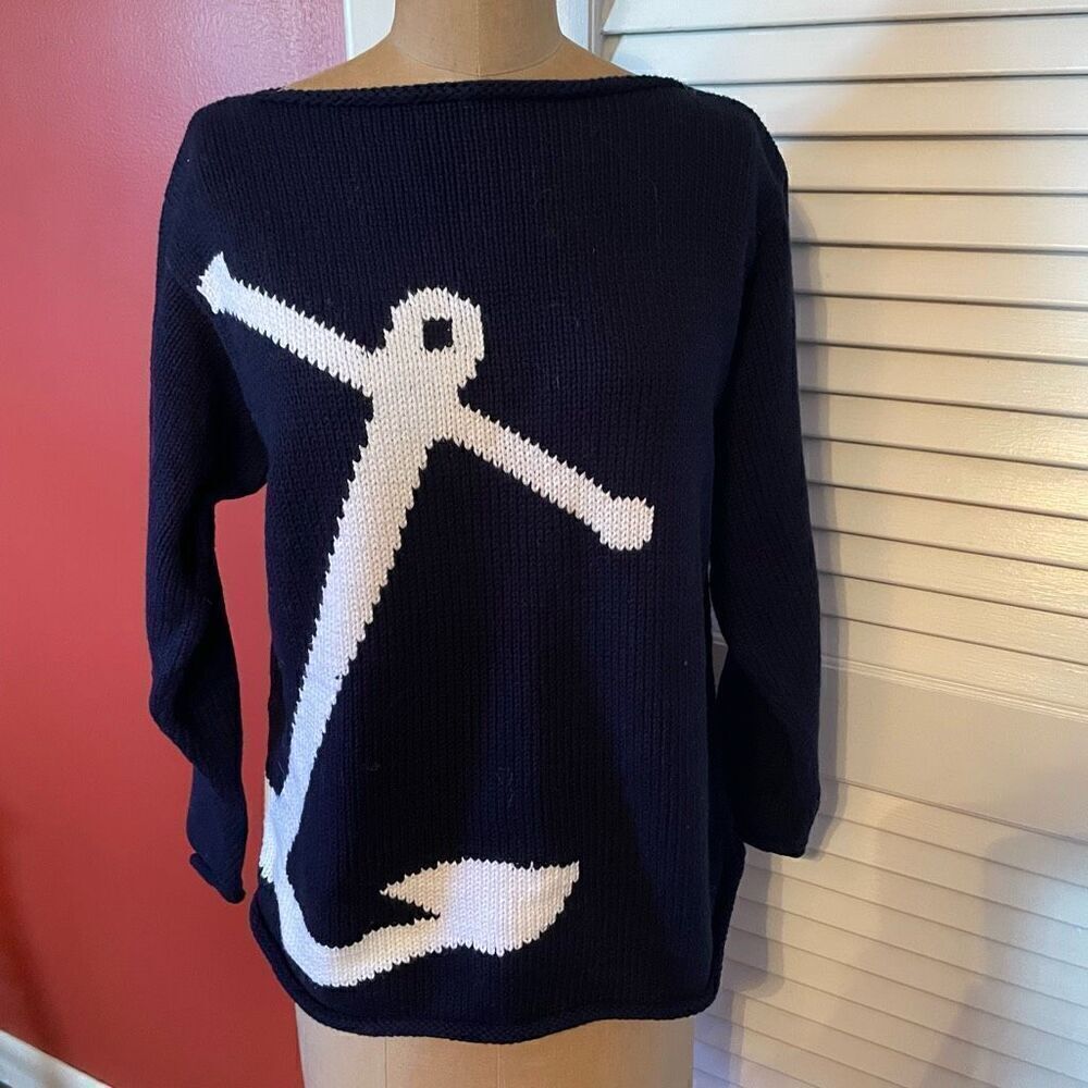 COCO VILLA | navy boatneck sweater with white anchor S - Picture 2 of 6